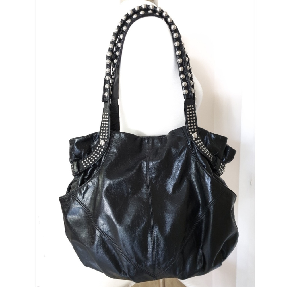 B. Makowsky Leather Studded Hobo Handbag